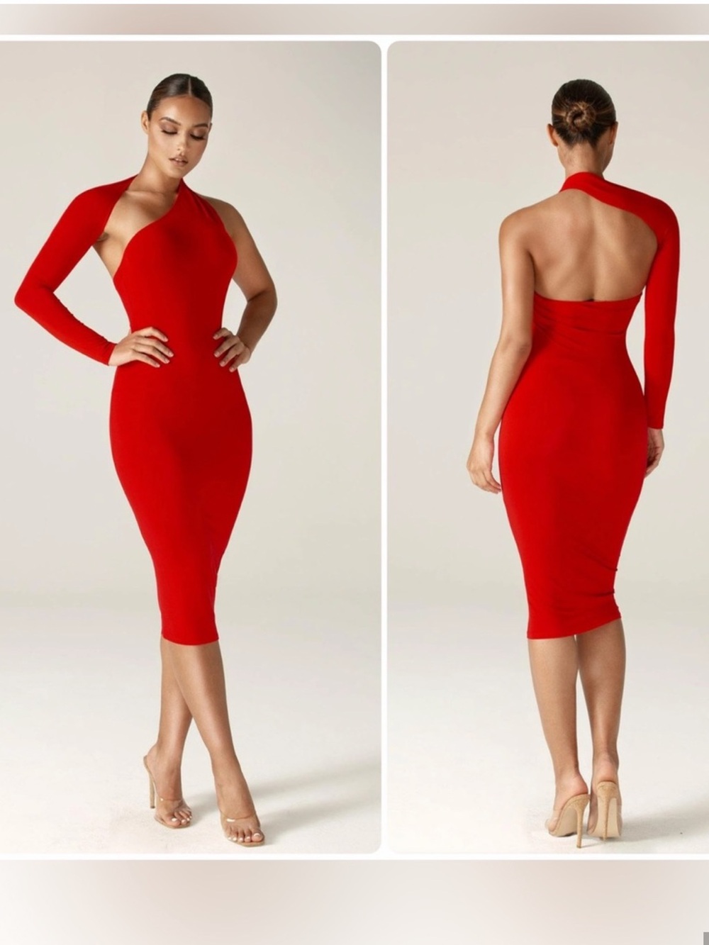 Alieva Dasha Modern Midi Dress Red One Shoulder Bodycon M